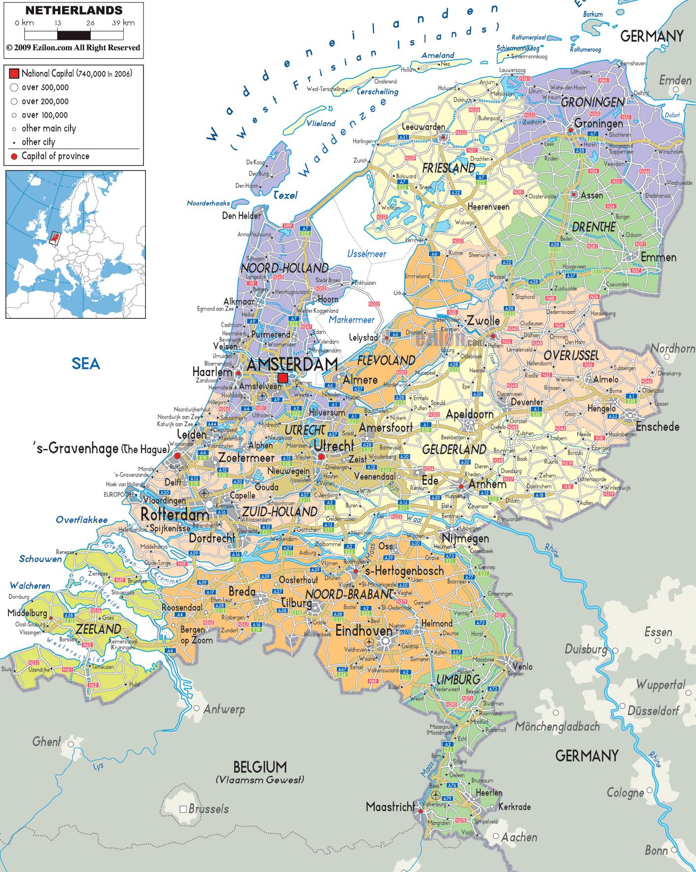 オランダのマップ都市 地図のオランダの都市と西欧のヨーロッパ