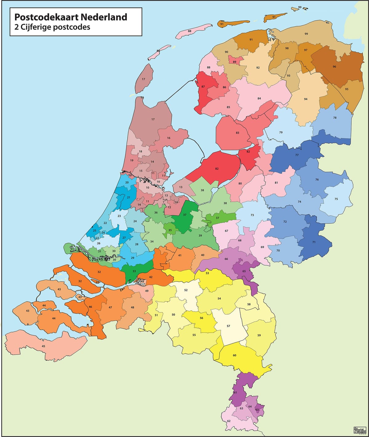 地図のオランダの郵便番号