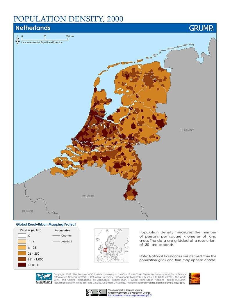 オランダの人口密度の地図