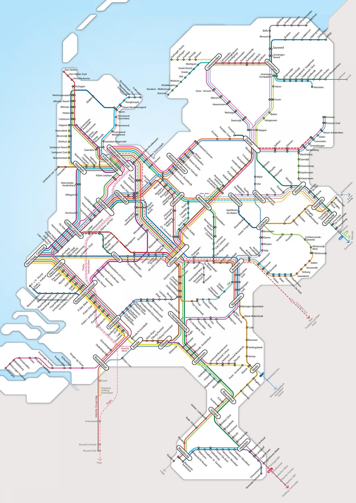 オランダ鉄道ネットワークの地図