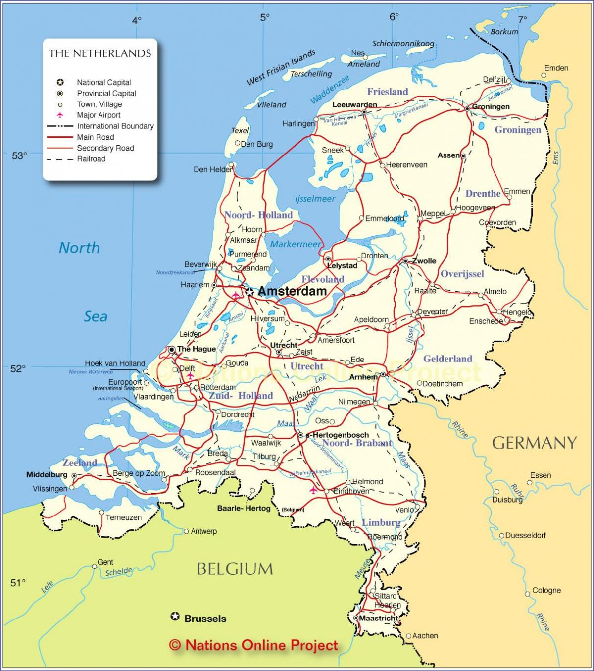 地図のオランダおよび周辺諸国